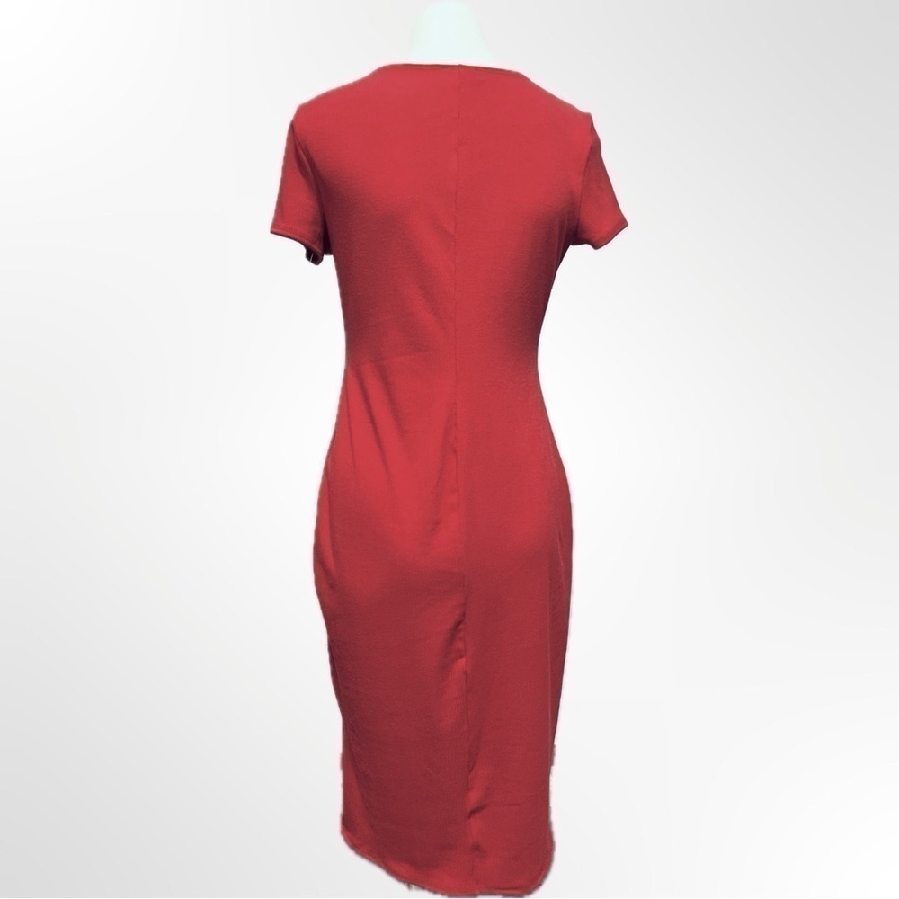 Bebe Red Ribbed Midi T Shirt Dress - Picture 2 of 5